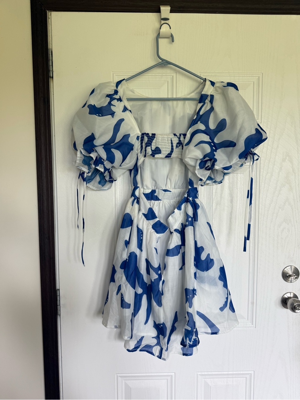 2 for $30 sale: JJs Fairyland blue white abstract  floral open-back mini dress - Picture 2 of 5